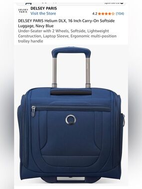 DELSEY Paris Helium DLX with 2 Wheels, Navy, rolling Carry on 16 Inch under seat